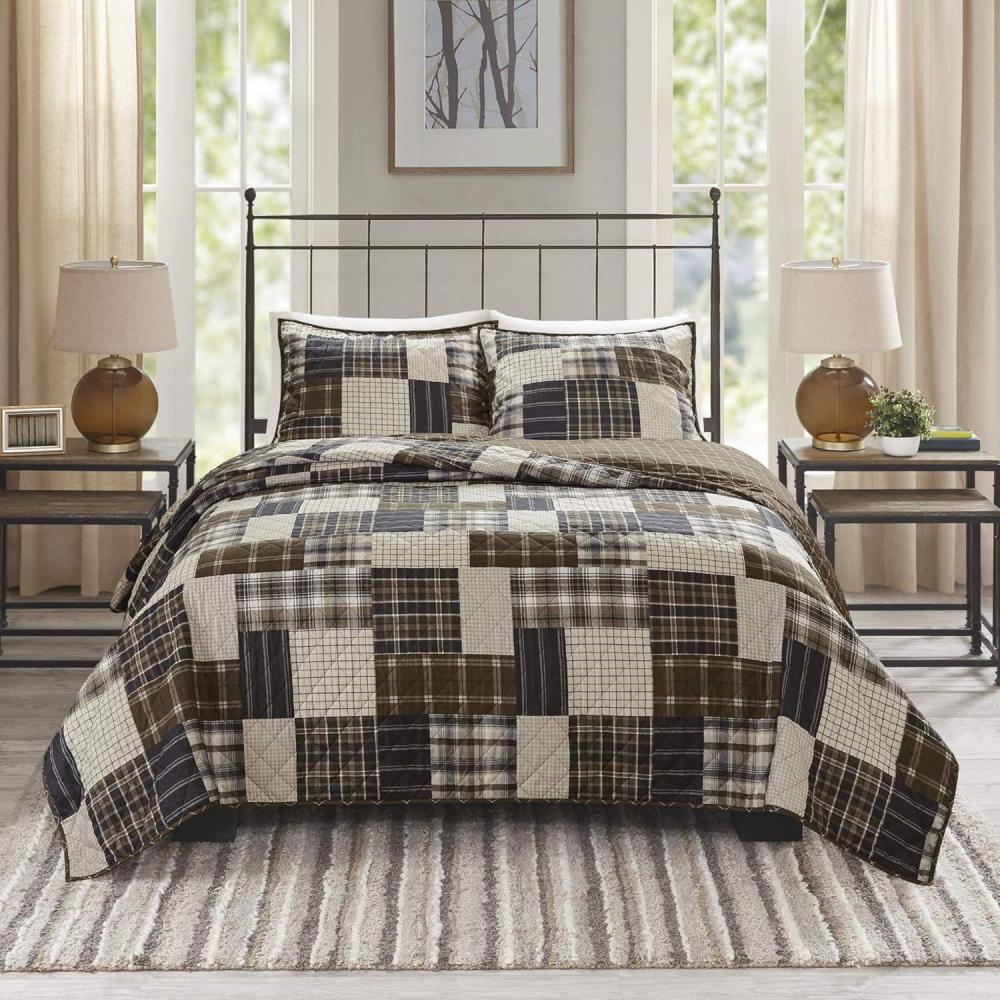 imageMadison Park Reversible Quilt Cabin Lifestyle Plaid Design  All Season Breathable Coverlet Bedspread Bedding Set Matching Shams FullQueen90quotx90quot Red 6 PieceTimber BlackBrown 3 Piece