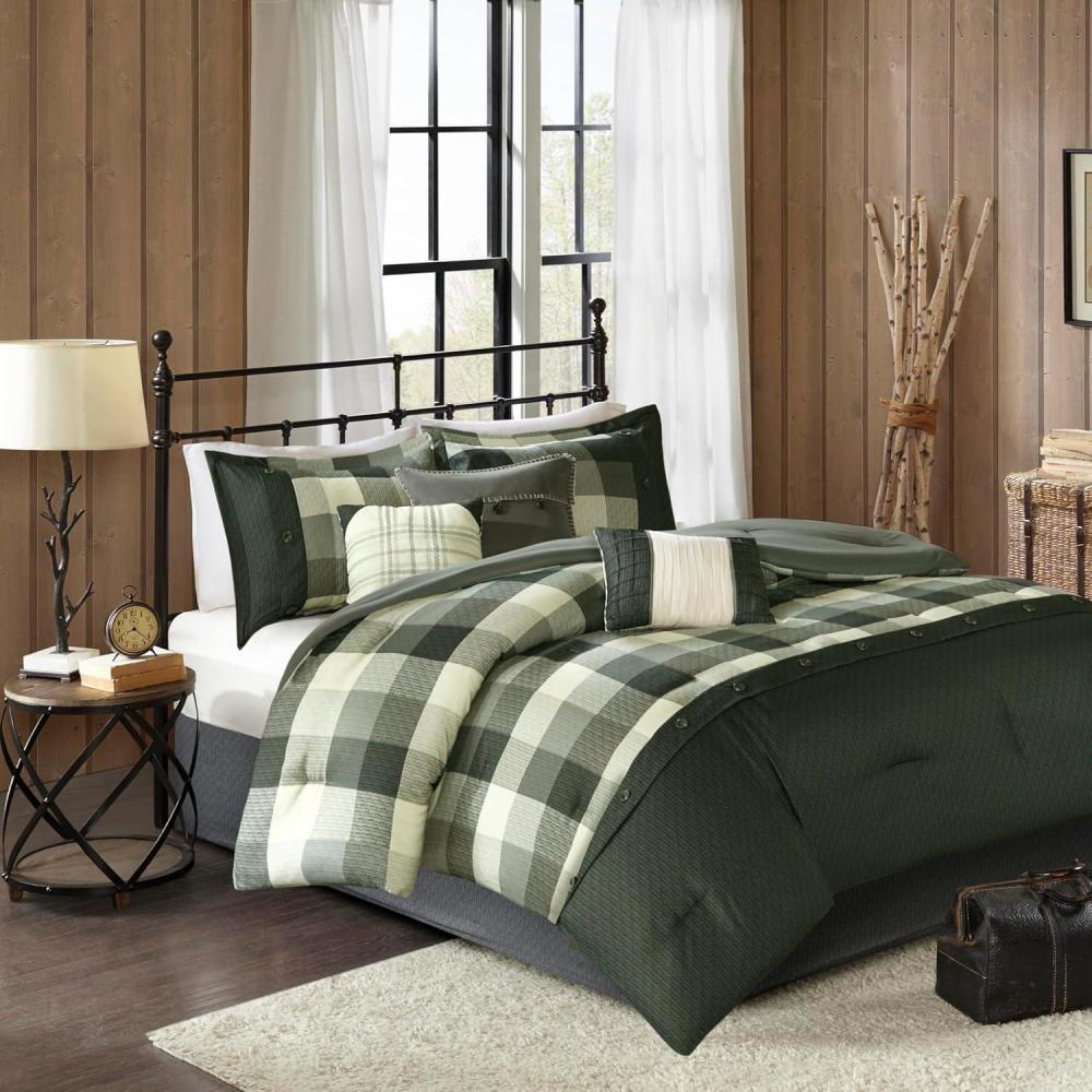 imageMadison Park Ridge Comforter SetCabin Lodge Plaid Herringbone Design All Season Down Alternative Cozy Bedding with Matching Bedskirt Shams Decorative Pillow Queen90quotx90quot Neutral 7 PieceGrey