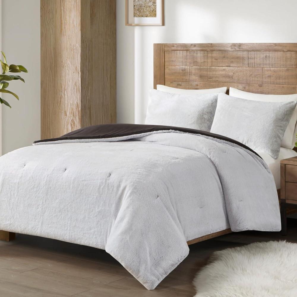 imageMadison Park Shaggy Faux Fur Comforter to Soft Mink Reverse Reversible All Season Premium Fuzzy Cover Down Alternative Blanket Luxurious Bedding Matching Shams Sawyer FullQueen IvoryBlackIvoryBlack