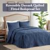 Madison Park Quebec Split Corner Quilted Bedspread Classic Traditional Design All Season, Lightweight, Bedding Set, Matching Shams, Queen, Damask Quilted Cream 3 Piece(Navy)