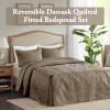 Madison Park Quebec Split Corner Quilted Bedspread Classic Traditional Design All Season, Lightweight, Bedding Set, Matching Shams, Queen, Damask Quilted Cream 3 Piece(Khaki)