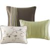 Madison Park Serene Faux Silk Comforter Set – Floral Embroidery Design, All Season Bedding Set, Matching Bed Skirt, Decorative Pillows, Red Queen(90″x90″) 7 Piece(Green)