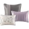 Madison Park Serene Faux Silk Comforter Set – Floral Embroidery Design, All Season Bedding Set, Matching Bed Skirt, Decorative Pillows, Red Queen(90″x90″) 7 Piece(Purple)