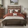 Madison Park Serene Faux Silk Comforter Set – Floral Embroidery Design, All Season Bedding Set, Matching Bed Skirt, Decorative Pillows, Red Queen(90″x90″) 7 Piece(Spice)