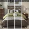 Madison Park Serene Faux Silk Comforter Set – Floral Embroidery Design, All Season Bedding Set, Matching Bed Skirt, Decorative Pillows, Red Queen(90″x90″) 7 Piece(Green)