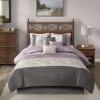 Madison Park Serene Faux Silk Comforter Set – Floral Embroidery Design, All Season Bedding Set, Matching Bed Skirt, Decorative Pillows, Red Queen(90″x90″) 7 Piece(Purple)
