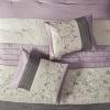 Madison Park Serene Faux Silk Comforter Set – Floral Embroidery Design, All Season Bedding Set, Matching Bed Skirt, Decorative Pillows, Red Queen(90″x90″) 7 Piece(Purple)