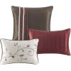 Madison Park Serene Faux Silk Comforter Set – Floral Embroidery Design, All Season Bedding Set, Matching Bed Skirt, Decorative Pillows, Red Queen(90″x90″) 7 Piece(Red)