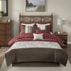 Madison Park Serene Faux Silk Comforter Set – Floral Embroidery Design, All Season Bedding Set, Matching Bed Skirt, Decorative Pillows, Red Queen(90″x90″) 7 Piece(Red)
