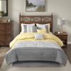 Madison Park Serene Faux Silk Comforter Set – Floral Embroidery Design, All Season Bedding Set, Matching Bed Skirt, Decorative Pillows, Red Queen(90″x90″) 7 Piece(Yellow)