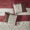 Madison Park Serene Faux Silk Comforter Set – Floral Embroidery Design, All Season Bedding Set, Matching Bed Skirt, Decorative Pillows, Red Queen(90″x90″) 7 Piece(Red)