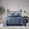 Madison Park Walter Comforter – Luxe Seersucker Print Design, All Season Down Alternative Bedding, Matching Shams, Bedskirt, Decorative Pillows, Grey Queen(90″x90″) 7 Piece(Navy)