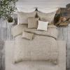 Madison Park Walter Comforter – Luxe Seersucker Print Design, All Season Down Alternative Bedding, Matching Shams, Bedskirt, Decorative Pillows, Grey Queen(90″x90″) 7 Piece(Taupe)