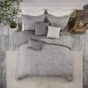 Madison Park Walter Comforter – Luxe Seersucker Print Design, All Season Down Alternative Bedding, Matching Shams, Bedskirt, Decorative Pillows, Grey Queen(90″x90″) 7 Piece(Grey)