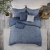 Madison Park Walter Comforter – Luxe Seersucker Print Design, All Season Down Alternative Bedding, Matching Shams, Bedskirt, Decorative Pillows, Grey Queen(90″x90″) 7 Piece(Navy)