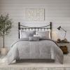 Madison Park Walter Comforter – Luxe Seersucker Print Design, All Season Down Alternative Bedding, Matching Shams, Bedskirt, Decorative Pillows, Grey Queen(90″x90″) 7 Piece(Grey)