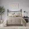 Madison Park Walter Comforter – Luxe Seersucker Print Design, All Season Down Alternative Bedding, Matching Shams, Bedskirt, Decorative Pillows, Grey Queen(90″x90″) 7 Piece(Taupe)