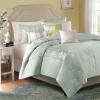 Madison Park Quincy Cozy Comforter Nature Scenery Design – All Season Bedding, Matching Bed Skirt, Decorative Pillows, Quincy, Leaf & Bird Khaki Queen(90″x90″) 7 Piece(Seafoam Green)