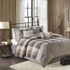 Madison Park Ridge Comforter Set-Cabin Lodge Plaid Herringbone Design All Season Down Alternative Cozy Bedding with Matching Bedskirt, Shams, Decorative Pillow, Queen(90″x90″), Neutral 7 Piece(Neutral)
