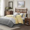 Madison Park Serene Faux Silk Comforter Set – Floral Embroidery Design, All Season Bedding Set, Matching Bed Skirt, Decorative Pillows, Red Queen(90″x90″) 7 Piece(Yellow)