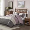 Madison Park Serene Faux Silk Comforter Set – Floral Embroidery Design, All Season Bedding Set, Matching Bed Skirt, Decorative Pillows, Red Queen(90″x90″) 7 Piece(Purple)