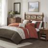 Madison Park Serene Faux Silk Comforter Set – Floral Embroidery Design, All Season Bedding Set, Matching Bed Skirt, Decorative Pillows, Red Queen(90″x90″) 7 Piece(Spice)