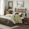 Madison Park Serene Faux Silk Comforter Set – Floral Embroidery Design, All Season Bedding Set, Matching Bed Skirt, Decorative Pillows, Red Queen(90″x90″) 7 Piece(Green)