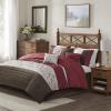 Madison Park Serene Faux Silk Comforter Set – Floral Embroidery Design, All Season Bedding Set, Matching Bed Skirt, Decorative Pillows, Red Queen(90″x90″) 7 Piece(Red)