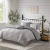 Madison Park Walter Comforter – Luxe Seersucker Print Design, All Season Down Alternative Bedding, Matching Shams, Bedskirt, Decorative Pillows, Grey Queen(90″x90″) 7 Piece(Grey)