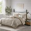 Madison Park Walter Comforter – Luxe Seersucker Print Design, All Season Down Alternative Bedding, Matching Shams, Bedskirt, Decorative Pillows, Grey Queen(90″x90″) 7 Piece(Taupe)