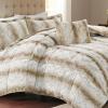 Madison Park Zuri Soft Plush Comforter Set, Faux Fur Animal Stripes Design, Faux Mink On The Reverse, Modern All Season Bedding Set with Matching Sham, King, Snow Leopard 4 Piece(Sand)