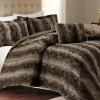 Madison Park Zuri Soft Plush Comforter Set, Faux Fur Animal Stripes Design, Faux Mink On The Reverse, Modern All Season Bedding Set with Matching Sham, King, Snow Leopard 4 Piece(Chocolate)