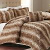 Madison Park Zuri Soft Plush Comforter Set, Faux Fur Animal Stripes Design, Faux Mink On The Reverse, Modern All Season Bedding Set with Matching Sham, King, Snow Leopard 4 Piece(Tan)