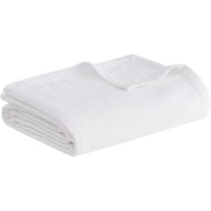 Madison Park Blanket Gauze 100% Cotton Soft & Breathable 3 Layers Lightweight Summer Cover, All Seasons, Cozy & Lofty for Bed, Couch and Office, Tan, Full/Queen(90″x90″)(White)