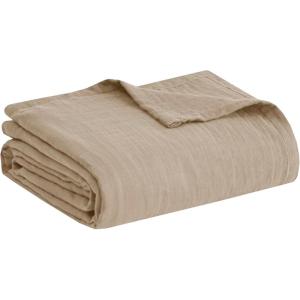 Madison Park Blanket Gauze 100% Cotton Soft & Breathable 3 Layers Lightweight Summer Cover, All Seasons, Cozy & Lofty for Bed, Couch and Office, Tan, Full/Queen(90″x90″)(Tan)