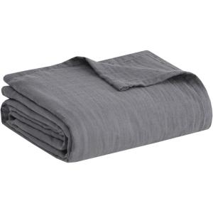 Madison Park Blanket Gauze 100% Cotton Soft & Breathable 3 Layers Lightweight Summer Cover, All Seasons, Cozy & Lofty for Bed, Couch and Office, Tan, Full/Queen(90″x90″)(Charcoal)