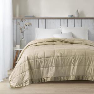 Madison Park Cambria Down Alternative Blanket, Premium 3M Scotchgard Moisture Wicking Treatment, Lightweight and Soft Bed Cover For Summer with Satin Trim, Oversized King Taupe(Taupe)
