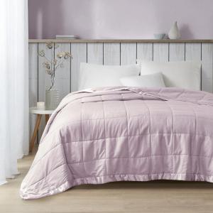 Madison Park Cambria Down Alternative Blanket, Premium 3M Scotchgard Moisture Wicking Treatment, Lightweight and Soft Bed Cover For Summer with Satin Trim, Oversized King Taupe(Lilac)