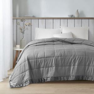 Madison Park Cambria Down Alternative Blanket, Premium 3M Scotchgard Moisture Wicking Treatment, Lightweight and Soft Bed Cover For Summer with Satin Trim, Oversized King Taupe(Charcoal)