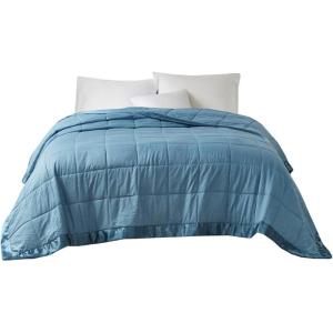 Madison Park Cambria Down Alternative Blanket, Premium 3M Scotchgard Moisture Wicking Treatment, Lightweight and Soft Bed Cover For Summer with Satin Trim, Oversized King Taupe(Slate Blue)