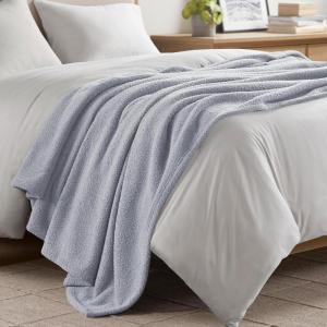 Madison Park Fuzzy Knit Blanket Dream Soft Blanket Cozy Breathable Cover Luxrurious Feathersoft Feel, All Seasons Lightweight Bedding for Summer Cover for Bed, Couch & Sofa, King, Navy Blue(Grey)