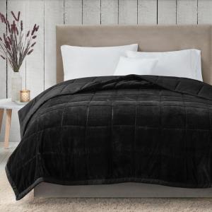 Madison Park King Cozy Blanket HeiQ Smart Temperature Plush to Microfiber Reverse Box Quilting, Reversible, Soft All Season, Lightweight Summer Cover, for Bed, Couch and Sofa, King, Ivory(Black)