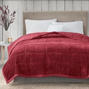 Madison Park King Cozy Blanket HeiQ Smart Temperature Plush to Microfiber Reverse Box Quilting, Reversible, Soft All Season, Lightweight Summer Cover, for Bed, Couch and Sofa, King, Ivory(Burgundy)