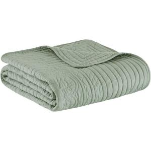 Madison Park Luxe Quilted Throw Blanket – Damask Stitching Design, Cotton Filled Spread, Ultra Soft, Cozy Bedding for Living Room Couch, Sofa, Bed, 60×72″, Scalloped Borders Cream(Scalloped Edges Seafoam)