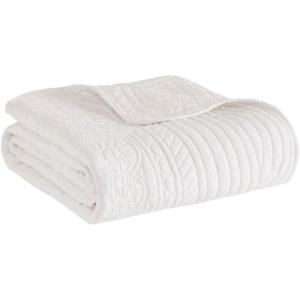 Madison Park Luxe Quilted Throw Blanket – Damask Stitching Design, Cotton Filled Spread, Ultra Soft, Cozy Bedding for Living Room Couch, Sofa, Bed, 60×72″, Scalloped Borders Cream(Scalloped Edges White)