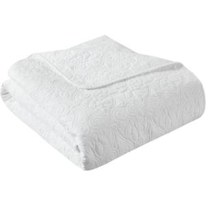 Madison Park Luxe Quilted Throw Blanket – Damask Stitching Design, Cotton Filled Spread, Ultra Soft, Cozy Bedding for Living Room Couch, Sofa, Bed, 60×72″, Scalloped Borders Cream(White)