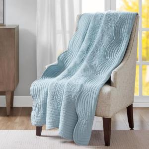 Madison Park Luxe Quilted Throw Blanket – Damask Stitching Design, Cotton Filled Spread, Ultra Soft, Cozy Bedding for Living Room Couch, Sofa, Bed, 60×72″, Scalloped Borders Cream(Scalloped Edges Blue)