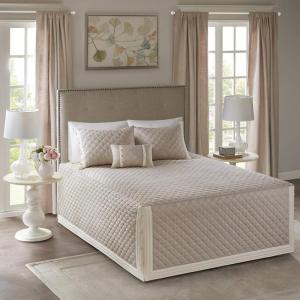 Madison Park Quebec Split Corner Quilted Bedspread Classic Traditional Design All Season, Lightweight, Bedding Set, Matching Shams, Queen, Damask Quilted Cream 3 Piece(Diamond Khaki)