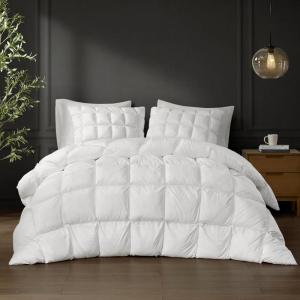 Madison Park Queen Comforter, Overfilled High Desity Down Alternative Fill Winter, 3D Puff Jump Tack Quilted Microfiber Fluffy Comforter, Corner Loops, Stay Puffed, Full/Queen, White(White)