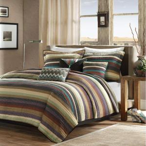 Madison Park Quilt Rustic Southwestern All Season, Breathable Coverlet Bedspread, Lightweight Bedding, Shams, Decorative Pillow, Full/Queen (90″x90″), Yosemite, Stripes Purple/Teal, 6 Piece(Yosemite Stripes Purple/Teal)
